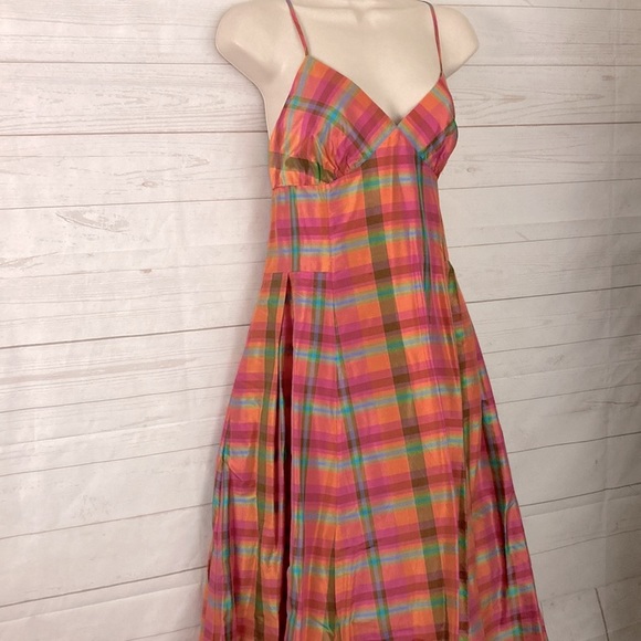 Isaac Mizrahi Size XS 100% Silk Rainbow Plaid Fit & Flare Slip Dress - Picture 6 of 12